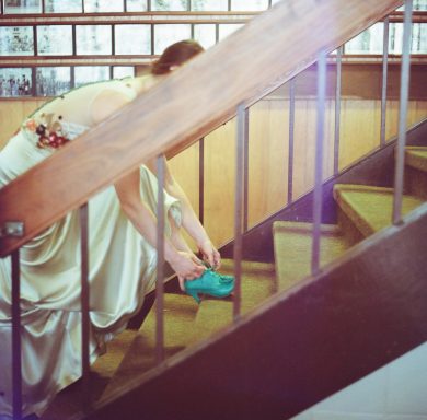 classic film photography teal shoe